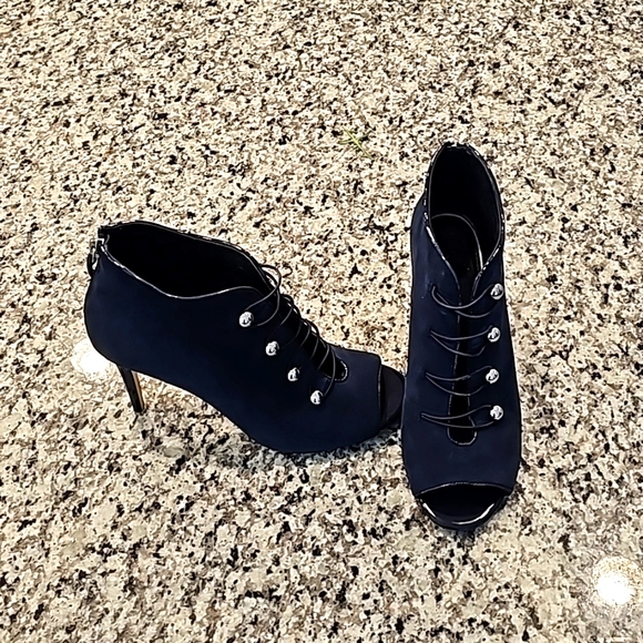 Navy Blue Open Toe Shootie - Picture 1 of 5